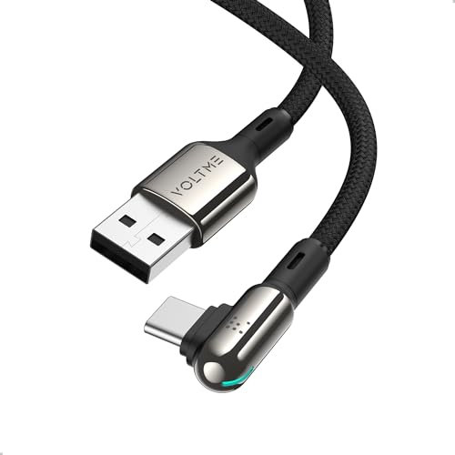 VOLTME 60W USB C auf USB A Kabel 1.2M, 90 Grad Gewinkelt Schnellladekabel Nylon QC3.0 Ladekabel Typ C Kompatibel mit iPhone 16 Pro Max 15 14 iPad Air Macbook Samsung S24 S23 Ultra Huawei Google Pixel