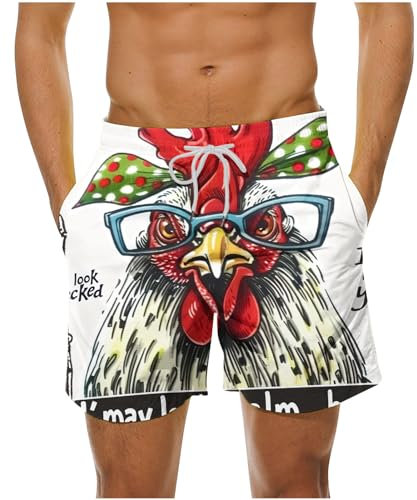 Motorradhose Herren Sommer 2024 Lustige grafische Badehose Herren, modischer Tierdruck, elastische Taille, Strandshorts mit Taschen, lockere Passform, kurze Hose zum Binden 24-Multicolor L