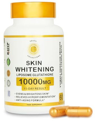 Glutathione Skin Brightening 10 000mg Anti ageing Formula Targets Hyperpigmentation Spota & Acne Marks| Collagen & Vitamin C Infused Capsules + CoQ10 200mg Liposomal Glutathione