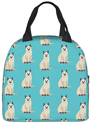 Toiyugd Bonita lonchera de gatito blanco para mujeres y hombres, lonchera aislada para adultos, bolsas de almuerzo reutilizables con cremalleras de bolsillo para el trabajo, picnic, escuela o viajes