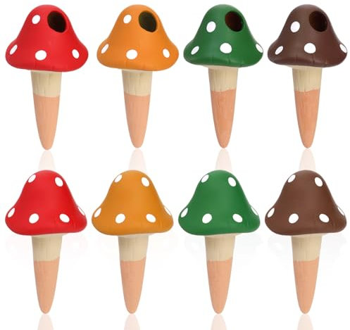 Peohud 8 Pack Mushroom Plant Self Watering Devices, Large Terracotta Watering Spikes, Colorful Plant Watering Globe, Cute Watering Device When Away, Automatic Irrigation Spike for Indoor Outdoor Plant