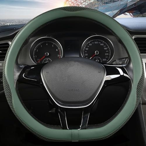 HommyFine Auto Lenkradbezug Kohlefaser Lenkrad Abdeckung Anti-Rutsch Universal Lenkradhülle Lenkrad-Booster für Meisten Auto, SUV, LKW (Grün D Form)