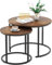 Huhote Round Coffee Tables, Set of 2 End Table, Nesting Tables, Side Table with Metal Frame for Living Room/Bedroom/Balcony/Office/Apartment, Diameter 23.6/15.7 IN (Black Frame, Brown Top)