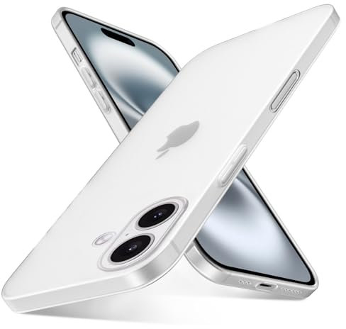 QLTYPRI Ultra Thin Case for iPhone 16 Case 6.1 inch with Full Coverage Camera Protection, Translucent Matte Slim Lightweight Soft Silicone TPU Bumper Shockproof Phone Case Cover for iPhone 16 – White