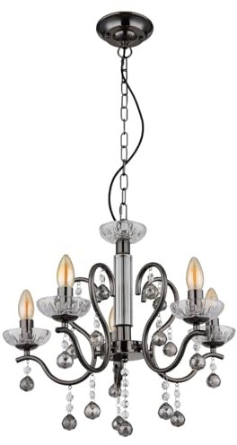 Kronleuchter - 50 x 120 cm - 5-flammig - Chromfarben - Schwarz - Transparent - Metall - Glas