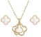 XIWCAFC Vierblättriges Kleeblatt Schmuckset für Damen,Glücklich Set mit vier Blättern,18K Plattiert Edelstahl Anhänger Halskette Ohrstecker Emaille Schmuck Set Hypoallergenes Schmuck sets (Weiß-1)
