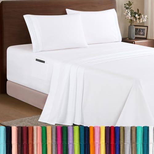 Elegant Comfort Luxury 1500 Premium Hotel Quality Microfiber 4-Piece Sheet Set - Soft, All Around Elastic 18-24 Inches Deep Fitted Sheet - Extra Deep Pocket Sheets, Twin/Twin XL, White