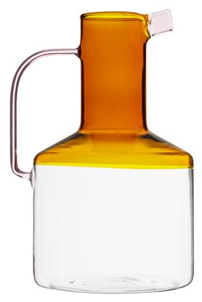 Baroni Home Krug aus Borosilikatglas, Krug mit Henkel, modernes Design, Krug mit Anti-Tropf-System, leicht zu reinigen, für heiße und kalte Getränke, 1,5L, 14x13x21 cm (Zweifarbig, Bauchig)