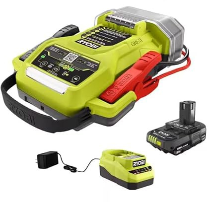 RYOBI ONE+ Avviatore Wireless 18V 1600A con Kit Luce di Lavoro LED con Batteria 2.0Ah e Caricabatterie