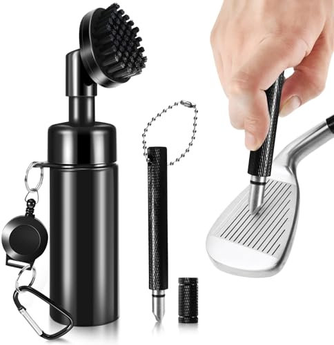 Pro Golf Club Cleaner Brush with Retractable Clip with Golf Groove Sharpener Tool Suitable for U & V-Grooves 8 Inches ,Golf Water Brush Hold 5oz of Water Perfect Golf Accessories for Men/Women