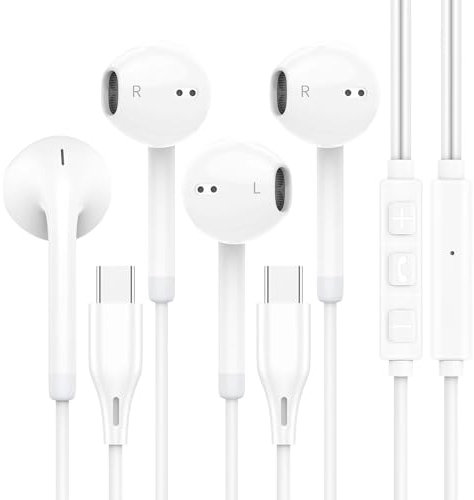 Vkozlm USB C Headphones Wired for iPhone 16 15, iPad Pro Air Mini, Wired Earbuds USBC for iPad 10, MacBook, Lenovo, Dell, Type C Earphones for Google Pixel, Samsung, Microphone, Volume Control, 2 Pack
