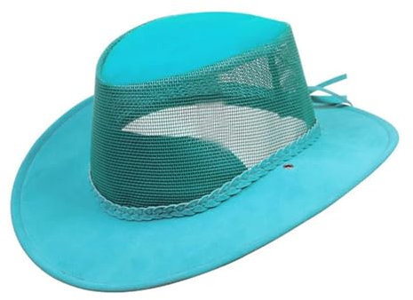 Outbacker Australischer Sommerhut aus Mikrofaser mit Netz-Block inkl.Kinnband wasserfest mit UV Schutz Farbe Aqua, Größe XXL I 62-63 cm