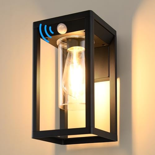 BRIMMEL Außenwandleuchten mit Bewegungsmelder, Netzbetrieben, Aluminium IP54 Wasserdichte Rostgeschützte Außenwandlampe, Schwarz, Glühbirne nicht enthalten