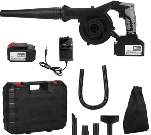 Soffiatore for foglie senza fili, 21V 20.0A Litio 2 in 1 Spazzatrice e aspiratore Soffiatore elettrico for aria, Kit di utensili elettrici da giardino con tubo di aspirazione, Soffiatori portatili for