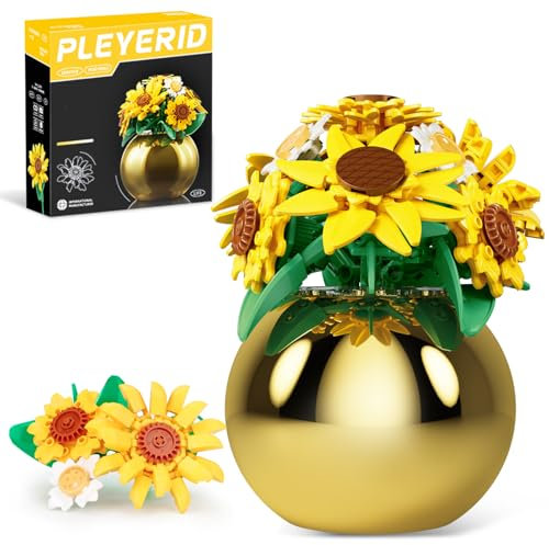 QLT QIAOLETONG Sunflowers Building Set for Adult, Botanical Collection for Woman Girls 14+, Sunflowers Pot Plants Kits Compatible with Lego Flowers