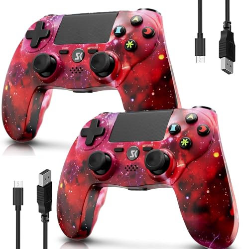 CHENGDAO Wireless Controller für PS4, Game Controller für PS4/Pro/Slim/PC, Gamepad mit Dual Vibration, 6-Achsen Gyro sensor, Rotes zweiteiliges Set