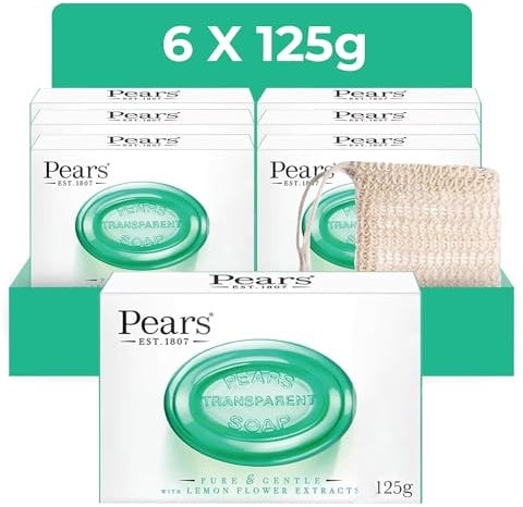 Pears Lemon Soap Bars 125g 6 Pack + 1x Soap Bag