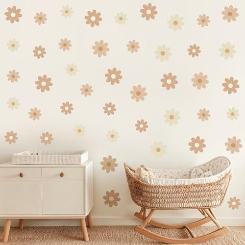 Wally Fox - Wandtattoo Kinderzimmer - Kinderzimmer Deko - Wandtattoo Kinderzimmer Mädchen - Wanddeko - Gänseblümchen - Braun, Beige - 44 Stück