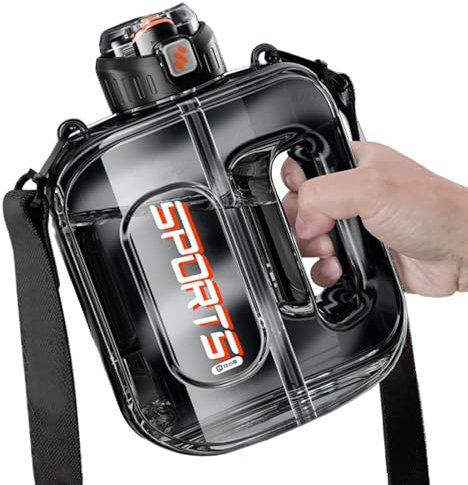 Large Water Bottle, Portable Hydration Jug, 8.66x3.94x6.3 Inches Size 1500ml Big Capacity, Leakproof Sports Container for Hiking, Gym, Workout, Travel, Yoga, Black