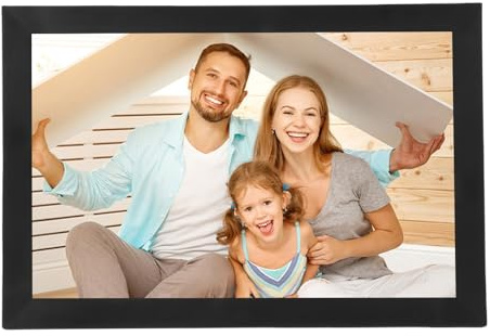 Tonysa Digitaler Fotorahmen mit 16,7 Zoll Touchscreen, Full HD 1080p Android WiFi Cloud Frame, USB, SD, Fernbedienung, Dual Lautsprecher für Home und Office, Schwarz