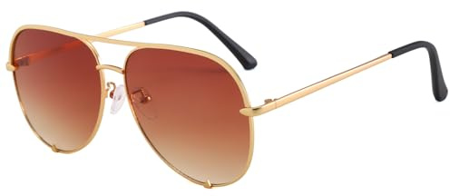 Long Keeper Lunettes de Soleil Pilote pour Femme Homme Lunettes de Soleil Classique Métal Double Pont Lunettes Teintées Pilote Retro Protection UV400 (Monture Dorée - Lentilles Marron Dégradé)