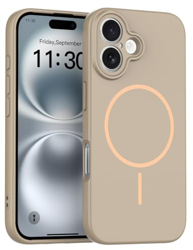 YIBAMI Magnetic Silicone Phone Case for iPhone 16 (6.1-inch),Beige | Compatible with MagSafe,Raised Lens Protection,Precise Cutouts,Responsive Buttons,Snug Fit,Fast Charging,Anti-Slip Grip