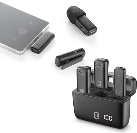 Cellularline Talk Pro Microfono Wireless USB-C per Videochiamate, Vlog e Contenuti Creativi, con Plug and Play, ENC per Riduzione Rumore, Autonomia 6 Ore, Cuffie Monitor incluse