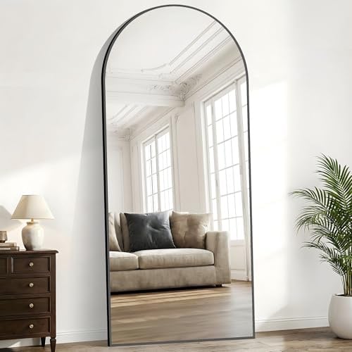 Weare Home Bogen Ganzkörperspiegel, 203 x 91 cm Gewölbter Standspiegel, Schwarzer Metallrahmen Boden Länge Spiegel, Stehend, Wand montiert, lehnend, Bodenspiegel für Schlafzimmer, Wohnzimmer
