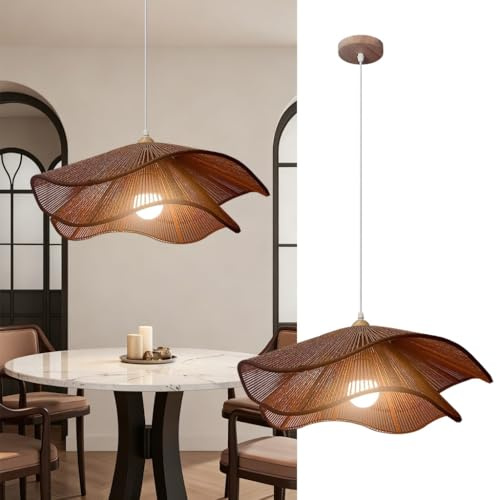 PANNN Rattan Hängelampe Vintage Pendelleuchte Im Landhausstil Kronleuchter Im Böhmischen Stil Für Den Esstisch LED Deckenleuchte Geeignet Für Kücheninsel Esszimmer Wohnzimmer Schlafzimmer(Braun,50CM)