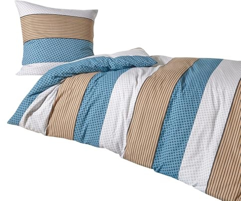 Traumschlaf Feinflanell Bettwäsche Nordic Stripe Blue – Kuschelige, weiche Winterbettwäsche aus 100% Baumwolle – im modernen Streifendesign – Warm & pflegeleicht – 240x220 cm + 2X 80x80 cm