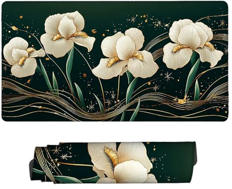 Tapis de Souris de Jeu, 700 x 400 mm XXL Grand Tapis Souris Gaming, Antidérapant Étanche, Extended XXL Long Clavier Mouse Pad, Accessoire Bureau, pour Gamer, Ordinateur, PC (Iris Blanc) Z-18