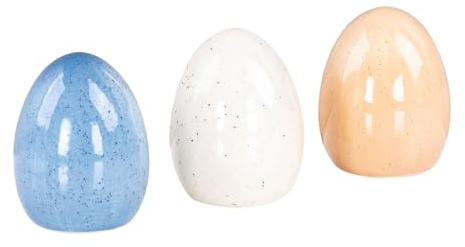 levandeo 3er Set Deko-Eier Porzellan Blau Creme Beige Osterdeko Ostereier Glänzend Tischdeko Osterbrunch Ostern Deko