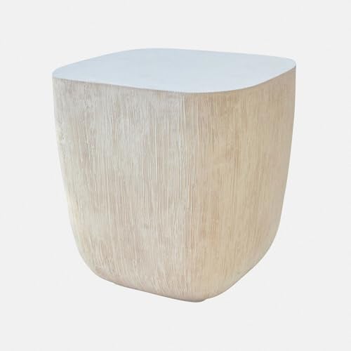 Loberon Beistelltisch Nélomiane - Robust & Langlebig - Schlichtes Design - Gartenmöbel - Outdoor - Beistellmöbel - Harz - Fiberglas, antikweiß