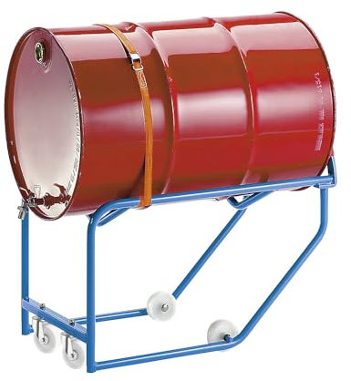 eurokraft | pro | Fasskipper für 200-Liter-Fass | 2 Lenkrollen | 2 Achsrollen | HxLxB 600 x 860 x 510 mm