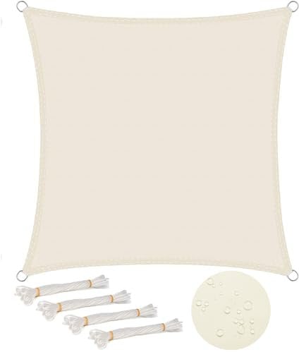 WOLTU Vela ombreggiante 4x4m in PES 160 g/m² Impermeabile Tenda a Vela Parasole Quadrato Protezione Solare Respirante Anti UV Giardino Esterni Crema