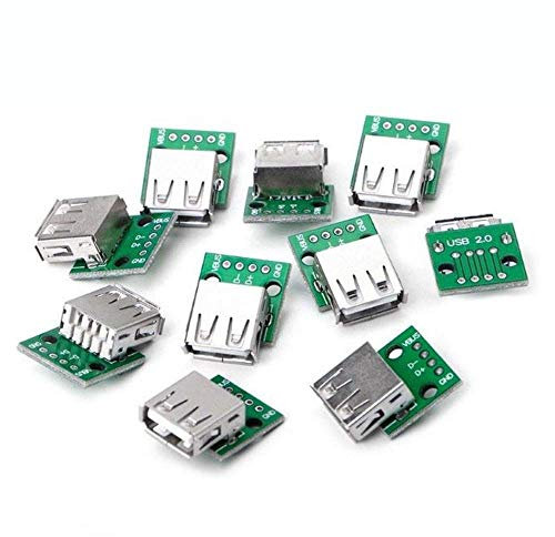 DollaTek 10PCS La Placa Hembra USB 2.0 a Dip 4p Placa de Adaptador de Enchufe Recto se ha Soldado Cable de Datos de teléfono móvil USB-03