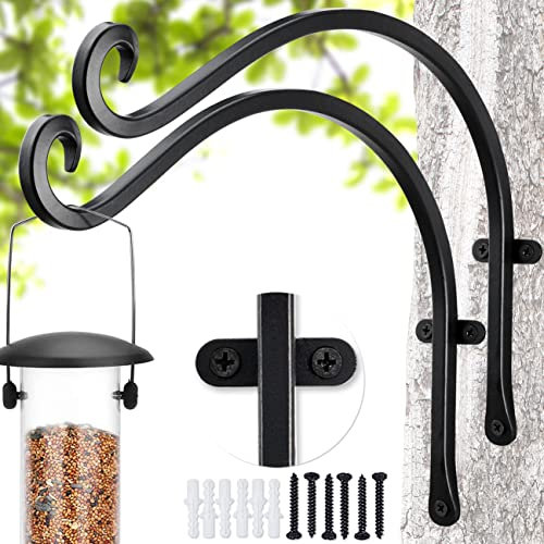 Qiang Ni Bird Feeders Hanger (2 Pieces/12 Inch) Outdoor Plant Hanging Brackets More Stable and Sturdy Hanging Plant Bracket. (Black) (Black-2pcs, 12 Black)