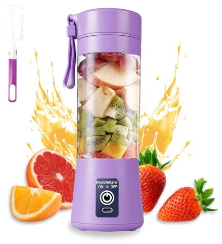 Taza batidora portátil, licuadora eléctrica USB, mini licuadora portátil para batidos y batidos, jugo, 380 ml, seis cuchillas, bueno para mezclar, morado claro