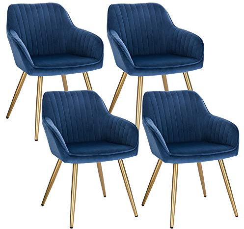 Lestarain Esszimmerstühle 4er Set, Küchenstühle Wohnzimmerstühle Sitzfläche Aus Samt Polsterstuhl Mit Armlehne Metallbeine Polstersessel Stuhl Für Esszimmer Wohnzimmer Küche Blau