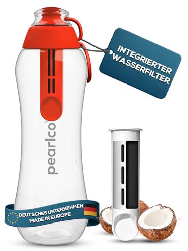 PearlCo - Gourde avec filtre 0,5 l (rouge) | Gourde sans BPA | école, sport, eau, voyage.