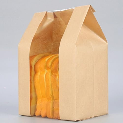 50Pcs Kraft Paper Loaf Bread Packaging Bags, Large PE Coated Bakery Bags with 50 Stickers,Elegant Packaging for Sourdough Loaf, Cookies, and Baked Gifts,12.6x8.3x3.9