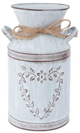 Happyyami Metal Shabby Chic Flower Vase Rustic Vintage Jug Vase for Flowers with Heart Shaped for Wedding Garden Office Christmas Decor 19.5cm