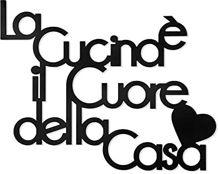 Declea Home Decor, Scritta frase in legno da appendere La cucina è il cuore della casa, Decorazione Murale da appendere alla parete ideale per la per cucina, Black, 40x30 cm