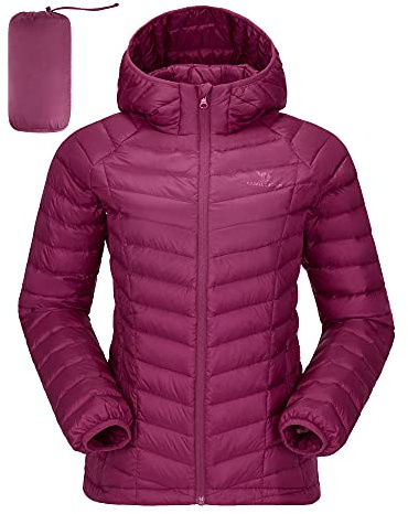 CAMELSPORTS Women's Down Jacket Hooded Winter Light Weight Short Puffer Coats Packable Warm Windproof Ladies Parka