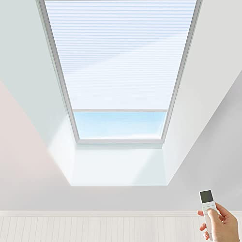 TIPIACE Hard-Wired Motorized Cellular Shades Honeycomb Blinds Half Blackout waterproof Fabric Attic Roof Shades for Skylight,Customize Size (white W100 X L 150CM)