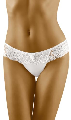 Wolbar Damen Sexy Tanga-Strings Spitze Miederslip Slips Mit Tiefer Hüftlinie WB09, Weiß,L
