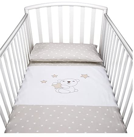 baby idea Babysanity Piumino Lettino Neonato Ricamato Completo Federa e Copripiumino e Lenzuolino con Angoli Sfoderabile Senza Paracolpi Lettino - Made in Italy- (Little Star Beige)