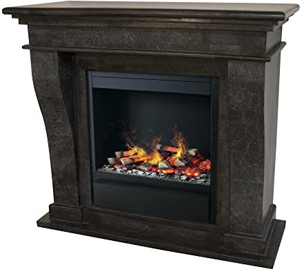 Xaralyn Kreta Elektrokamin mit Albany - Anthrazit, schwarze rohe Naturstein-Kaminverkleidung - 1500 Watt Heizung - Wasserdampfkamin - Fernbedienung