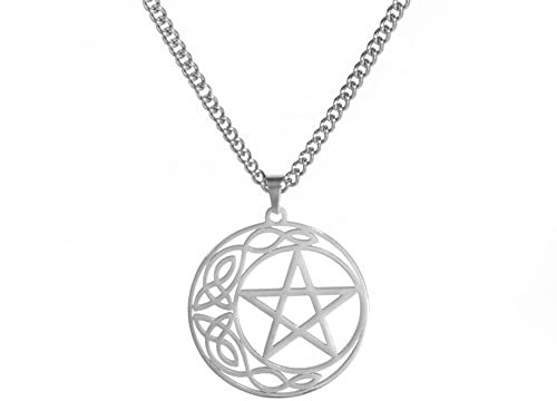 VASSAGO Keltischer Knoten Pentagramm Halskette Edelstahl irischer keltischer Knoten Stern Anhänger Halskette keltischer Mond Pentagramm Wiccan Amulett Halskette Kreis Glücksschmuck für Frauen Männer