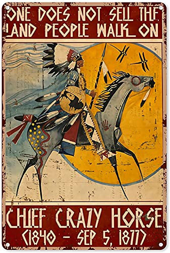 Retro Indianer Blechschild Häuptling Crazy Horse Poster Vintage Metallschild Wanddekoration Geschenk für Badezimmer Restaurant Bauernhof Schlafzimmer Cafe Schule 30,5 x 40,6 cm